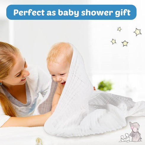 6 Pack Set 43.3x43.3 Inch 6 Chumia Baby Muslin Bath Towels Large Layers Soft Cotton Breathable Quick Dry Swaddle