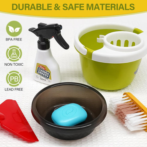 Set 14Pcs Set 2-in-1 Set 3-7, Dreamon Toddler Cleaning - Kids Cleaning Toy with Kids Vacuum that Really Works, Pretend