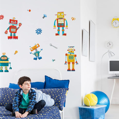 Yovkky Robots Educational Wall Decals Stickers for Baby Boys Room, Clockwork Wrench Toddler Nursery Playroom Decor