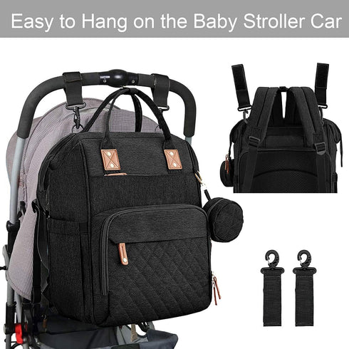 Yeerovan Backpack Mommy Backpack (3037-Black) Baby Diaper Bag with Changing Station Travel Bags Boys Girls