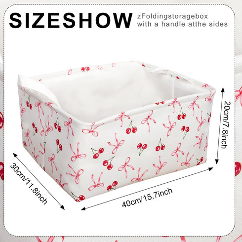 BBSET 3 Pcs Pink Bow Storage Basket, Coquette Girls Rectangle Storage Bins Box with Handles, Bows and Chery Shelf