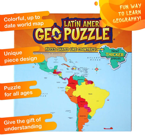 GeoToys GeoPuzzle Latin America - 50 Piece Geography Jigsaw Puzzle for Kids, Jumbo Size, Ages 4 and Up