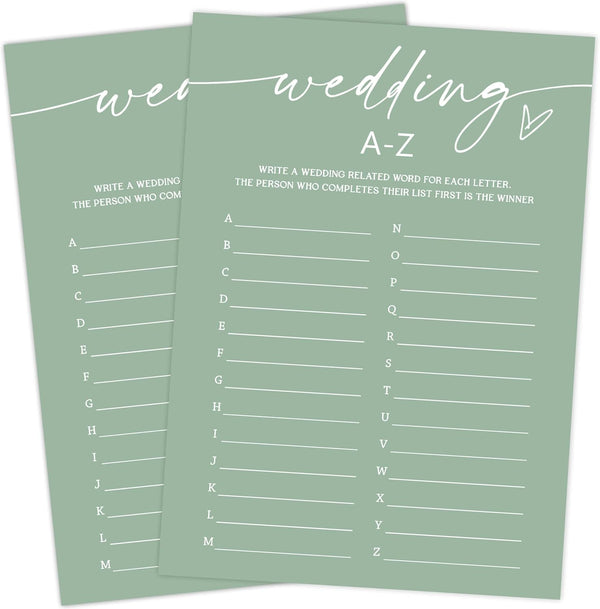 Green Theme Bridal Shower Games for 25 Guests, Wedding A-Z Games, Advice Cards for Reception, Engagement Party Supplies