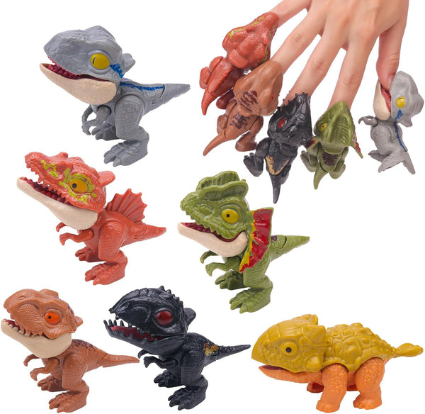 6PCS Biting Finger Dinosaurs Toy Collectibles for Display, Play and Snap On Figure Novelty Creative Theater Puppet Doll