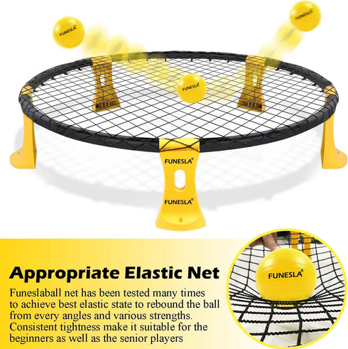 Funeslaball Roundnet Game Set with 3 Balls Kit and Carrying Bag, Beach Lawn Ball Game for Adults and Family, Indoor