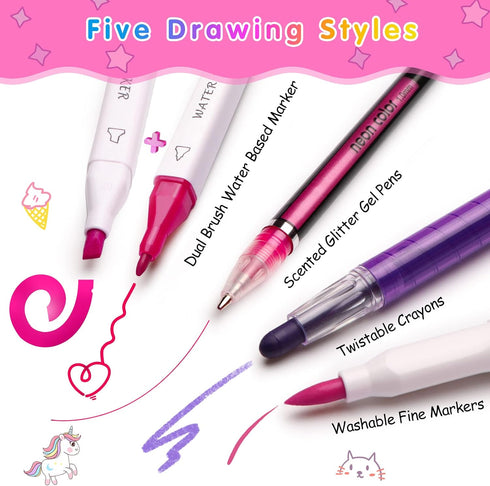 Set 48 4-6-8, Set 4 5 6 7 8 9 beefunni Unicorn Washable Markers pcs with Glitte Pencil Case, Art Supplies for Kids Ages