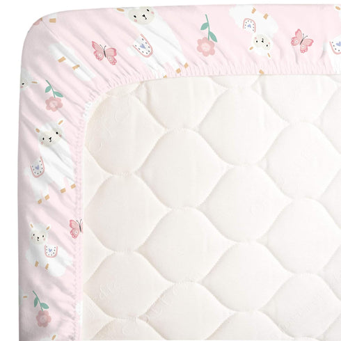 Little Love by NoJo Super Soft Fitted Crib Sheet - Sweet Llama & Butterflies Floral in Pink, Ivory, Lavender, Light