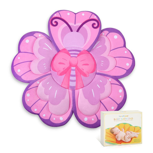 Pink Butterfly Baby Bath Pad - Soft Non-Slip Bathtub Mat for Newborns
