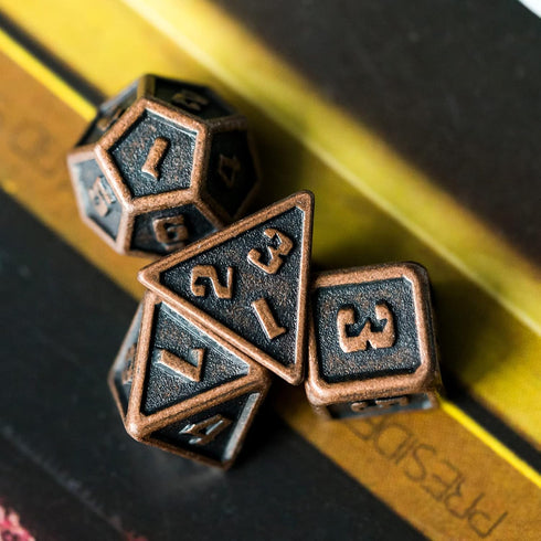 UDIXI 10mm Mini Metal DND Dice Set, 7-Die Small Portable Polyhedral RPG Dice for Dungeons and Dragons (Copper)