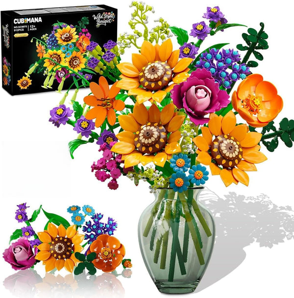 CUBIMANA Wild Flowers Bouquet Building Set with Lights - 912PCS Wildflower 18