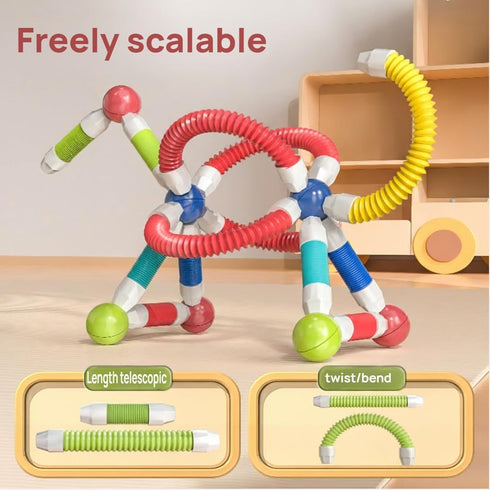 CLNENSOO 85PCS 3+ Extendable Magnetic Toy Montessori Toys for Boys & Girls,STEM Education Building Blocks,Pop Tubes