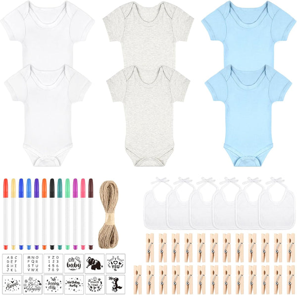 60/110/220 Pcs DIY Baby Bibs Bodysuit Set Baby Shower Game White Baby