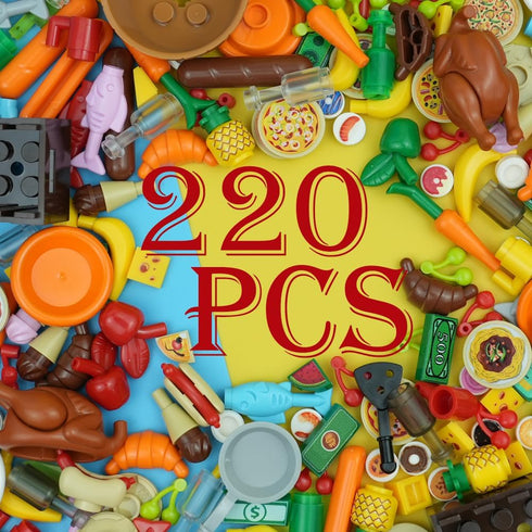 220pcs City Food Accessories Building Block, Friends-People Picnic Toys, Kitchen Restaurant DIY Pieces
