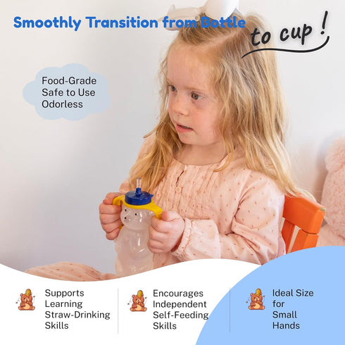 7oz 4+ (2pack) TalkTools Honey Bear Straw Cup with Handle, Soft Straw Trainer for Babies & Toddlers Months Easy-Grip