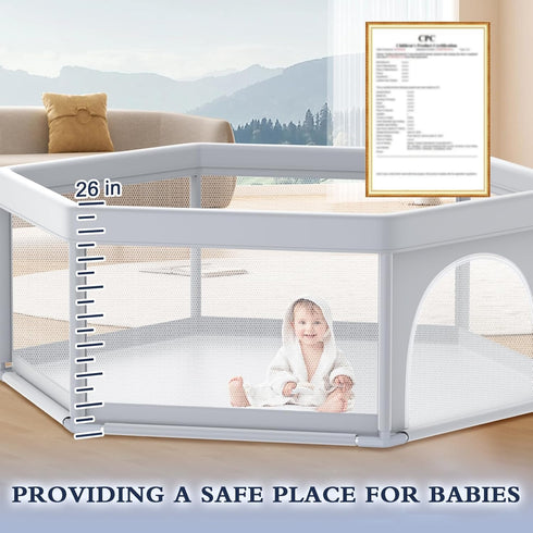 65x65 Inch XVISHX Hexagonal Baby Playpen, Playpen for Babies and Toddlers, Baby Play Pen Playard for Indoor & Outdoor