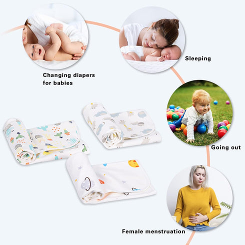 3 Pack 22" 27.5" Baby Portable Changing Pad Waterproof Diaper Changing Mat Travel Washable Mattress Pad Reusable Under