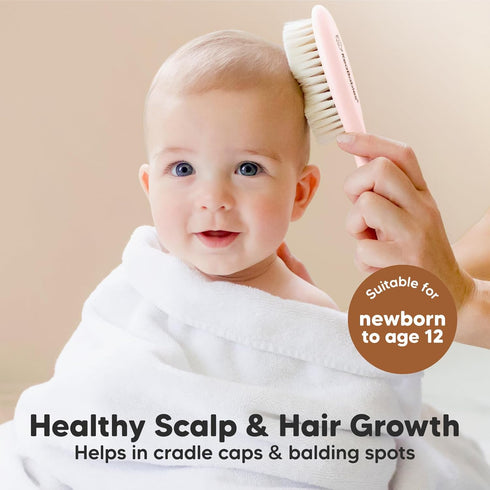 Baby Hair Brush - Soft Goat Bristles, Cradle Cap Brush for Infant, Toddler, Kids (Blush, Oval)