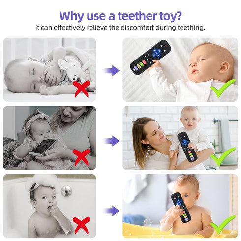 Chuya Baby Remote Control Teether Toy, Chew Toy for Babies 0-24 Months, Teething Relief in Black and Purple