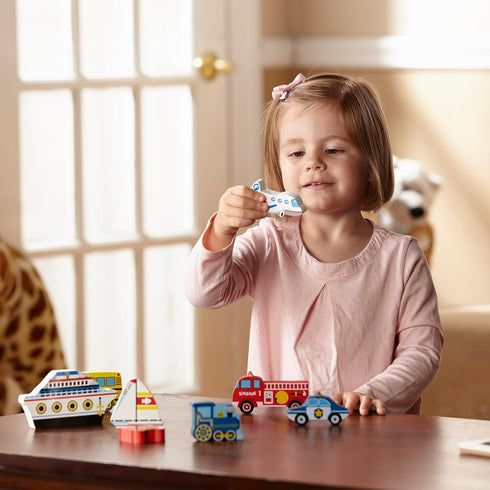 Melissa & Doug Wooden Chunky Puzzle - Vehicles Plane, Train, Cars, Boats (9 pcs)
