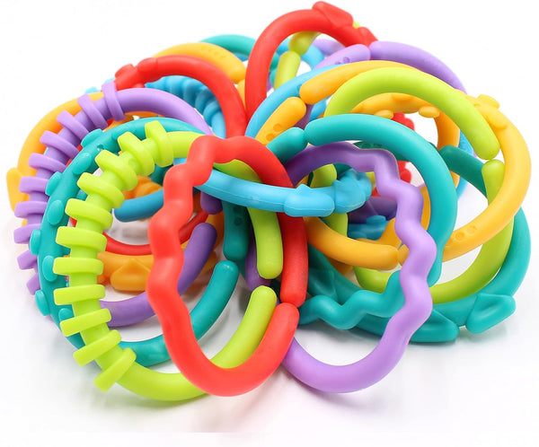 24 Pack Colorful Baby Teether Rings Links Toys for Rattle Strollers Car Seat Travel - Suitable for Baby, Infant,