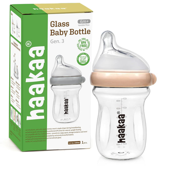 haakaa Gen.3 Natural Glass Baby Bottle Wide Neck Anti-Colic Variable Flow Nipple