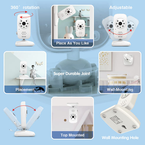 Axvue 2.8" 2 1000ft, 12 2-Way Video Baby Monitor, Slim Handheld, Non-Slip Design, Vertical Screen Monitor & Camera