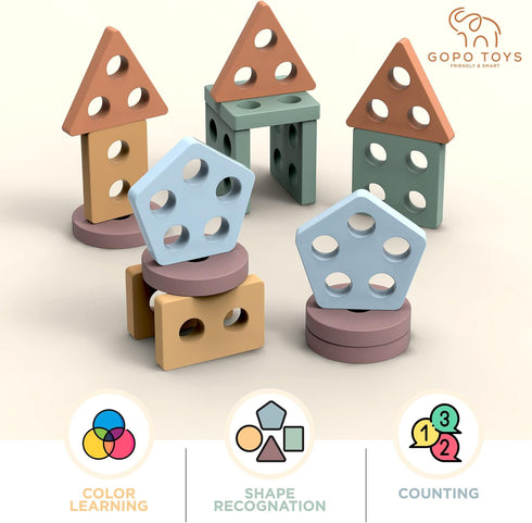 GOPO TOYS Montessori Toys for 18+ Months | Wooden Sorting and Stacking Toys for Toddlers