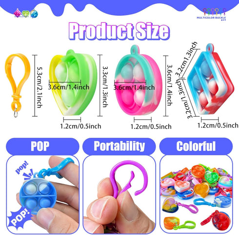 kitysey 30 Pack 4-8,8-12 Mini Pop Fidget Keychain Pop It Fidget Toys Bulk Party Favors for Kids Years, Valentines