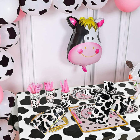 2 Pcs Cow Print Tablecloth - 87 x 51 Inches Plastic Table Cover for Farm Animal Birthday Party Supplies