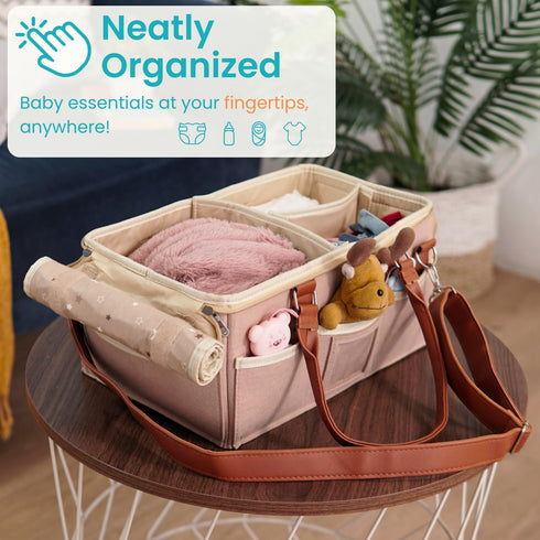 Baby Diaper Caddy Organizer with Lid, Multiple Compartments Baby Caddy, Waterproof Diaper Tote Bag for Infants, Travel