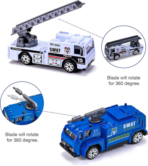 14 Pack Die-cast Police Rescue Truck Vehicles Sets, 6 Pack Mini Police Vehicles Model, 8 Mini Alloy Pull Back Cars