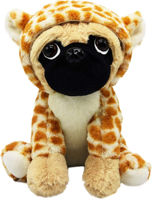 Cute Pug Dog Stuffed Animal | Brown Panther Plush Toy in Leopard Costume, 12 Inch Soft Pug Toy for Kids