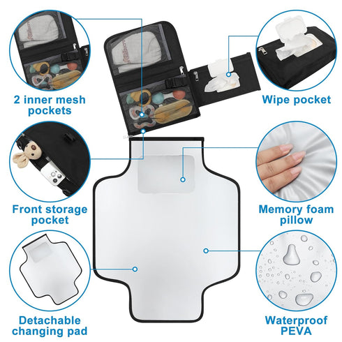 Accmor Waterproof Travel Baby Changing Mat - Portable Diaper Changing Pad in Black
