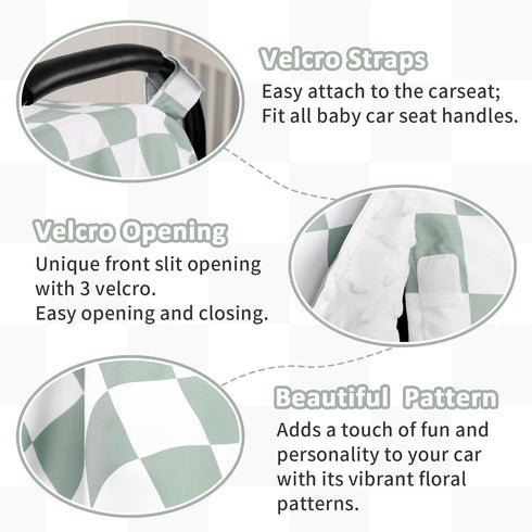 Green Checkered Baby Car Seat Cover & Nursing Pillow Cover