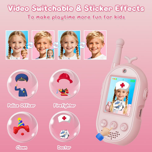 Trigowalt 2 Pack 2 3-12(Pink) Video Walkie Talkies for Kids Toys - Rechargeable Walkie Talkie with Camera