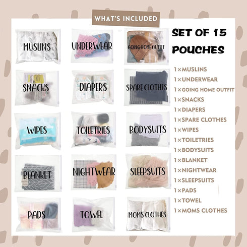 15 Pack Delivery,11 14 Inch Mommy Packed Hospital Bags for Labor and x Maternity Hospital Bag Essentials for Dad