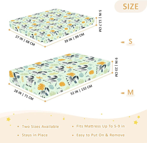 miaozhen 1 Pack 52x28 Cotton Baby Crib Sheets for Boys Girls Soft Comfy Funny Jungle Zebras Green Playard Mattress