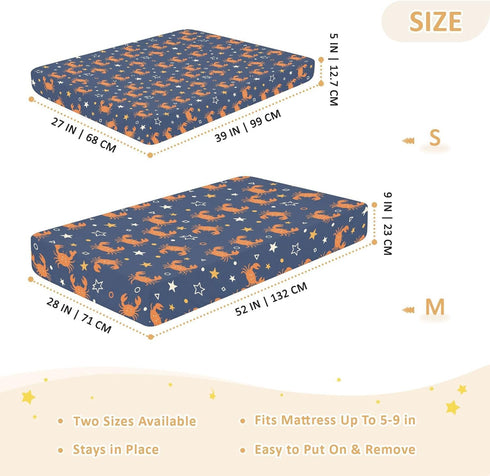 Jynexis 52x28 Crabs Stars Blue Pattern Baby Crib Sheets, Cotton Fitted Crib Sheet, Soft Breathable, Fits Standard