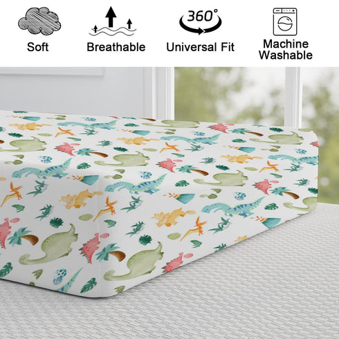 Cute Cartoon Dinosaurs Changing Pad Cover, Jungle Palm Leaves Diaper Change Table Pad for Boys Girls, 32"x16"