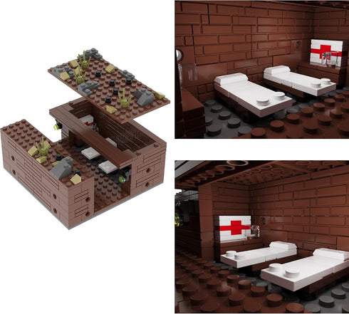 WW2 Military Base Bunker Trench Building Blocks (1350 Pcs), Including Fortresses and Anti-Aircraft Guns for Kids