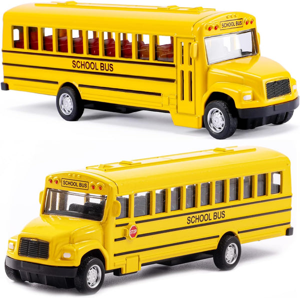 2 Pack 5.5" Pull Back Yellow School Bus Toy Playset, Durable Die-cast Metal Vehicles, Party Favors