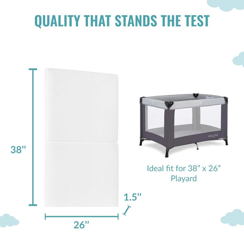 Mattress Pad, Ideal Fit for 38” x 26” Playard, JPMA & Greenguard Gold Certified, White