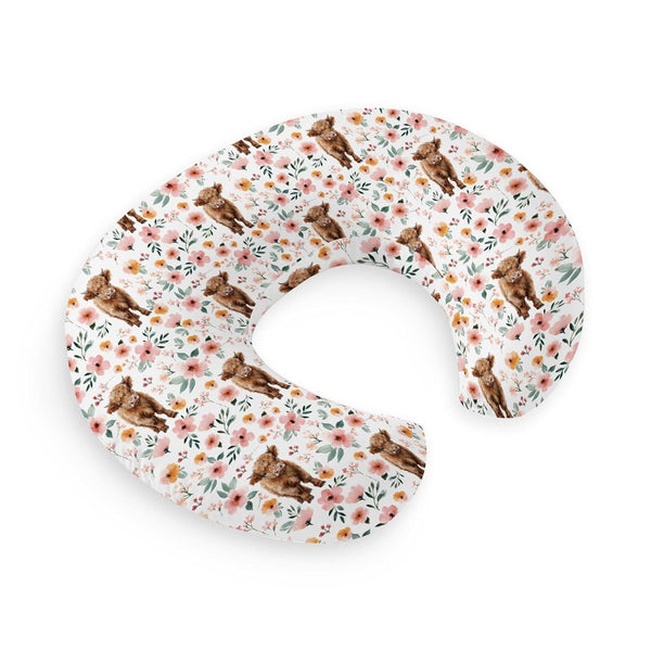 HawSkgFub Highland Cow Pink Floral Nursing Pillow Cover for Baby Girl, Boho