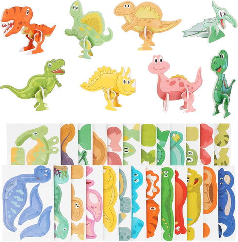 KIMOBER 25Pcs 3D Cartoon Dinosaur Puzzle, DIY Learning Education Jigsaw Toys for Kids