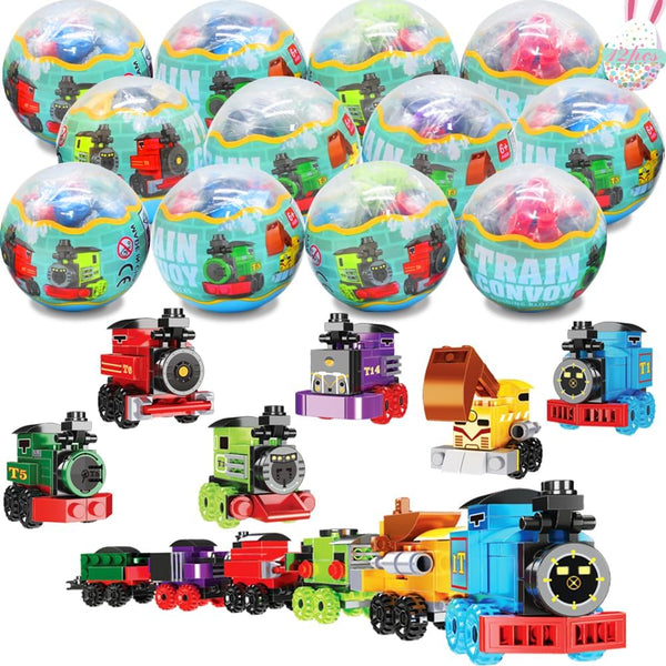 WODMAZ 12PCS PreFilled Easter Eggs with Train Building Blocks, Easter Egg Train Toys