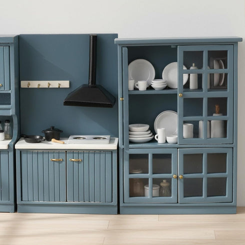 1/12 Dollhouse Furniture Miniature Display Shelf Bookshelf Storage Cabinet for Living Room Kitchen Room (Blue)