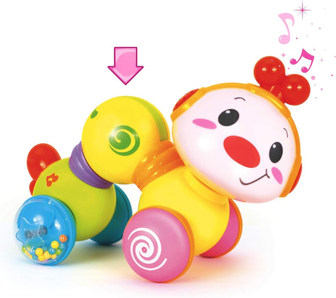 Stone and Clark Musical Press & Go Caterpillar Toy, Light Up Inchworm Infant Toys for 6 to 12 Months