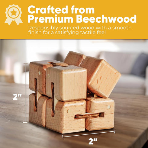 BUNMO Infinity Cube Fidget Cube - Beech Wood 1 Pack, Stimulating & Engaging Fidget Toy for Teens and Adults