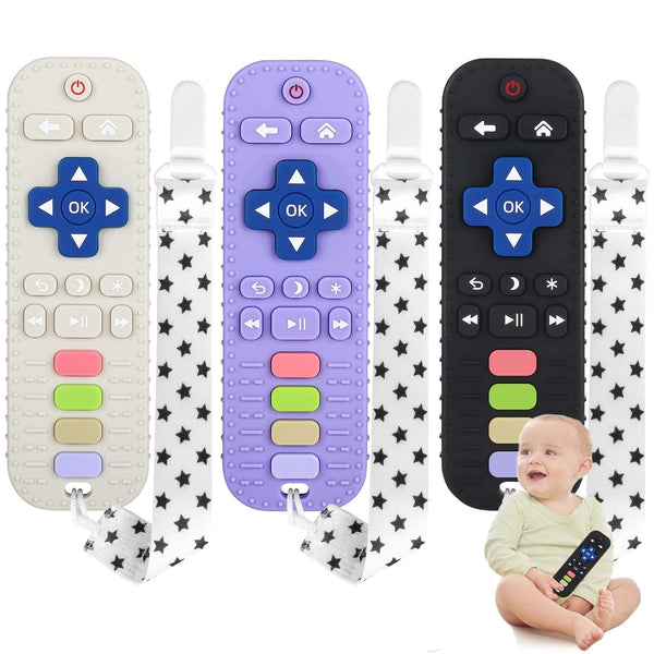Chuya Silicone Baby Teether Toy | Chew Toy for Babies 0-6 Months | Teething Relief Remote Control Shape (3 Pack)