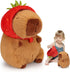 Emoin Capybara Plush Toy - 9.8 Inch Kawaii Capybara with Strawberry Hat, Soft Brown Doll Gift for Kids Adults